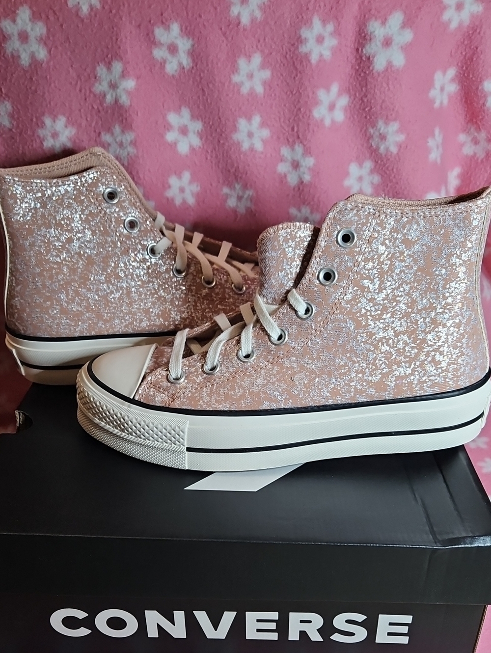 Converse Pink Glitter High-Top Platform Sneakers - Chunky Sole
